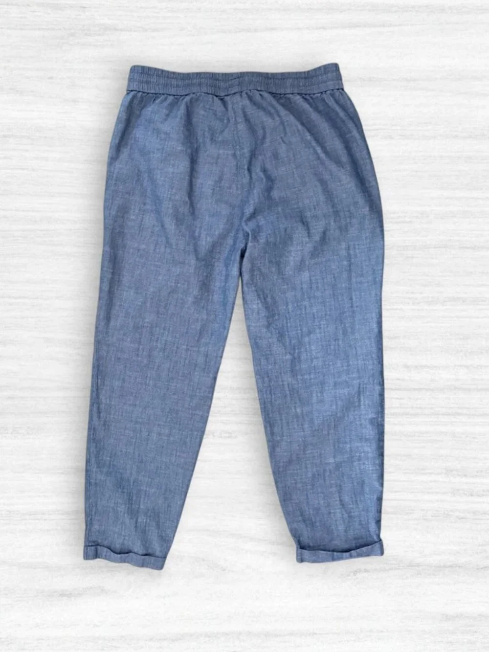J Crew Chambray Linen Blend Drawstring Ankle Pants Blue Relaxed Cropped Size 6